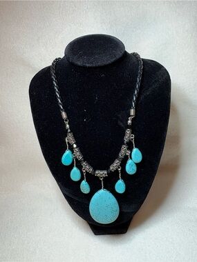 Authentic Turquoise Teardrop Pendant Necklace - Blue Statement Necklace